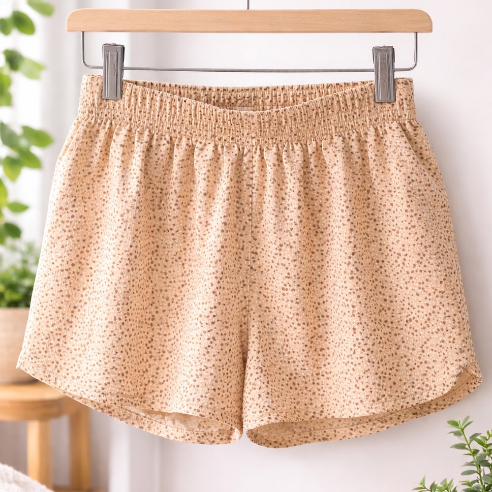 Aerie Pajama Lounge Shorts Medium Beige Print Soft Pull On Sleep